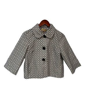 Notations silver with black circle design 3/4 sleeves big buttons crop blaze